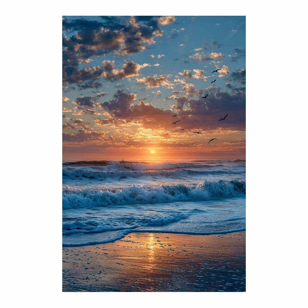 HOQIU Beautiful wall art Sunset Ocean Wavess canvas artwork for wall, art prints, For living room, bedroom, bathroom, dining room, painting and decor.(Multicolor)-40x60cm Unframed