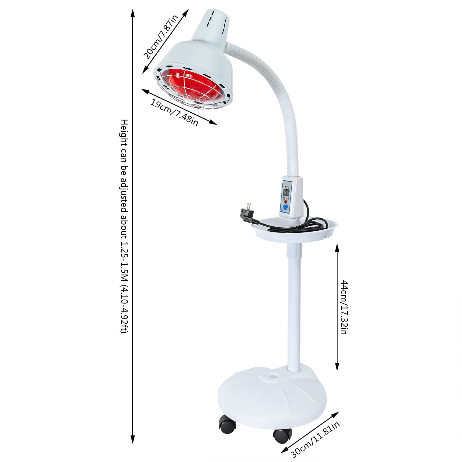 Lampa na podczerwień, 275 W, czerwone światło, lampa grzewcza, lampa na podczerwień ze stojakiem, lampa stojąca, promiennik podczerwieni, regulowana temperatura, czerwone światło dla lekkości