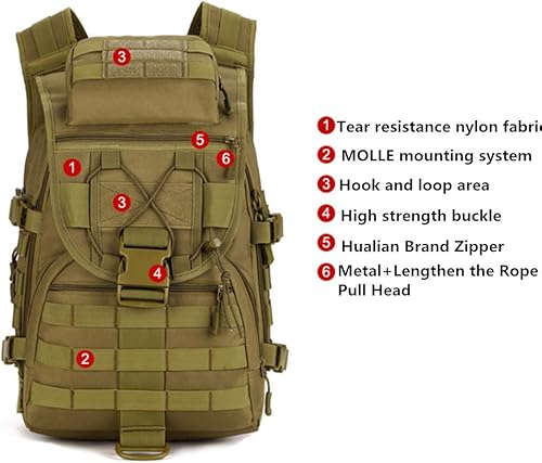 Vista 15 de UNISTRENGH 40L táctico militar Molle mochila agua y abrasión resistente al aire libre caza trekking bolsa, Negro -, Mochilas Daypack