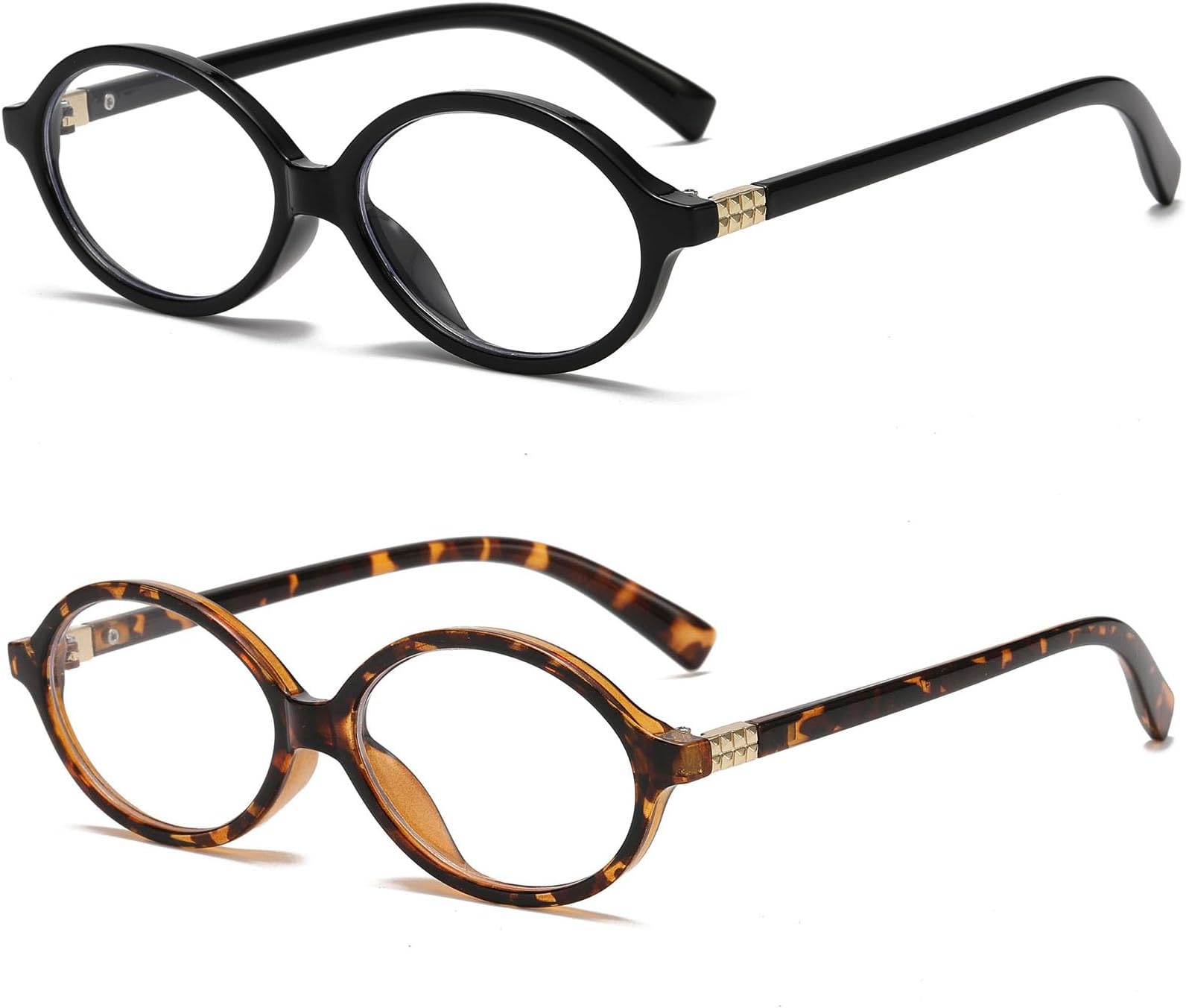 BreaksunFashion Oval Glasses for Women Men Retro Round Tortoise Frame Blue Light Glasses Nerd Eyeglasses (Black+Tortoise)