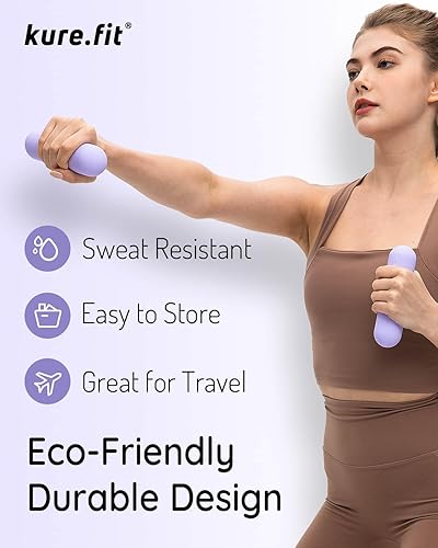 Miniatura 7 de Paquete de mancuernas ajustables azules (5 libras) y barras de peso de mano moradas para mujer (2.2 libras)