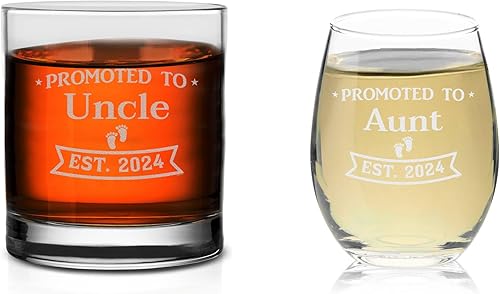 Miniatura 1 de Veracco Promoted to Uncle And Aunt - Vasos de vino sin tallo y whisky viejo Fasioned para parejas, regalos divertidos para aniversario, Navidad y