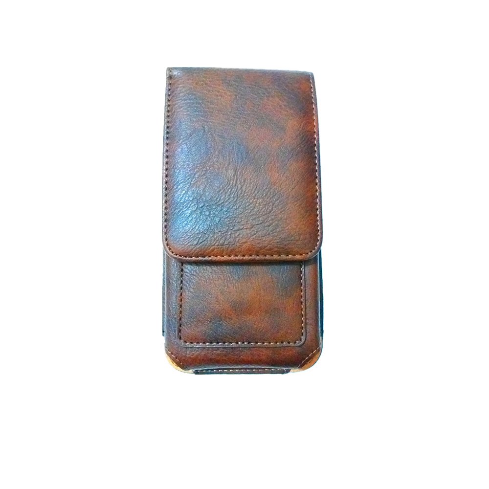 Universal Cell Phone Belt Mount Loop Holster Leather Carrying Case with Card Pocket 360 Degrees Rotatable Clip for iPhone 8Plus/7 Plus/6/6S Plus 5.5“ Cell Phones 360 Degrees Rotatable (Dark Brown)