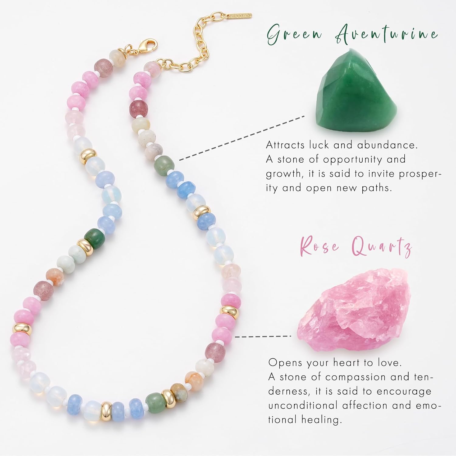 KissYan Beaded Necklaces for Women, Adjustable Natural Gemstone Choker with 14K Gold Plated Cubic Zirconia Beads Handmade Jewelry Gift