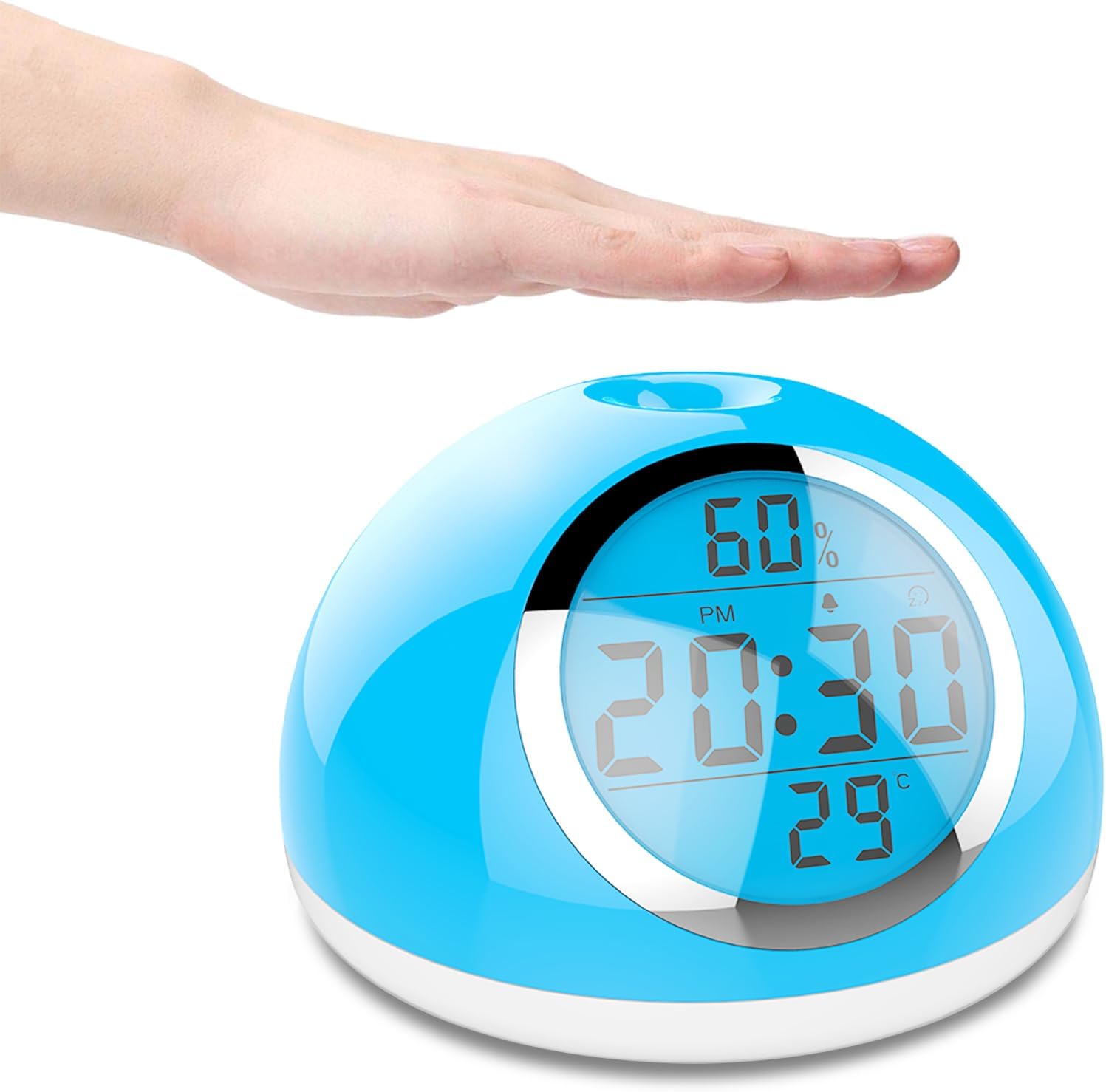 Gesture Sensing Wake up Light, Sensing Switch and Adjust Light Brightness, can Switch 7 Colors, Screen Display time, Temperature and Humidity, with Alarm Function.d9