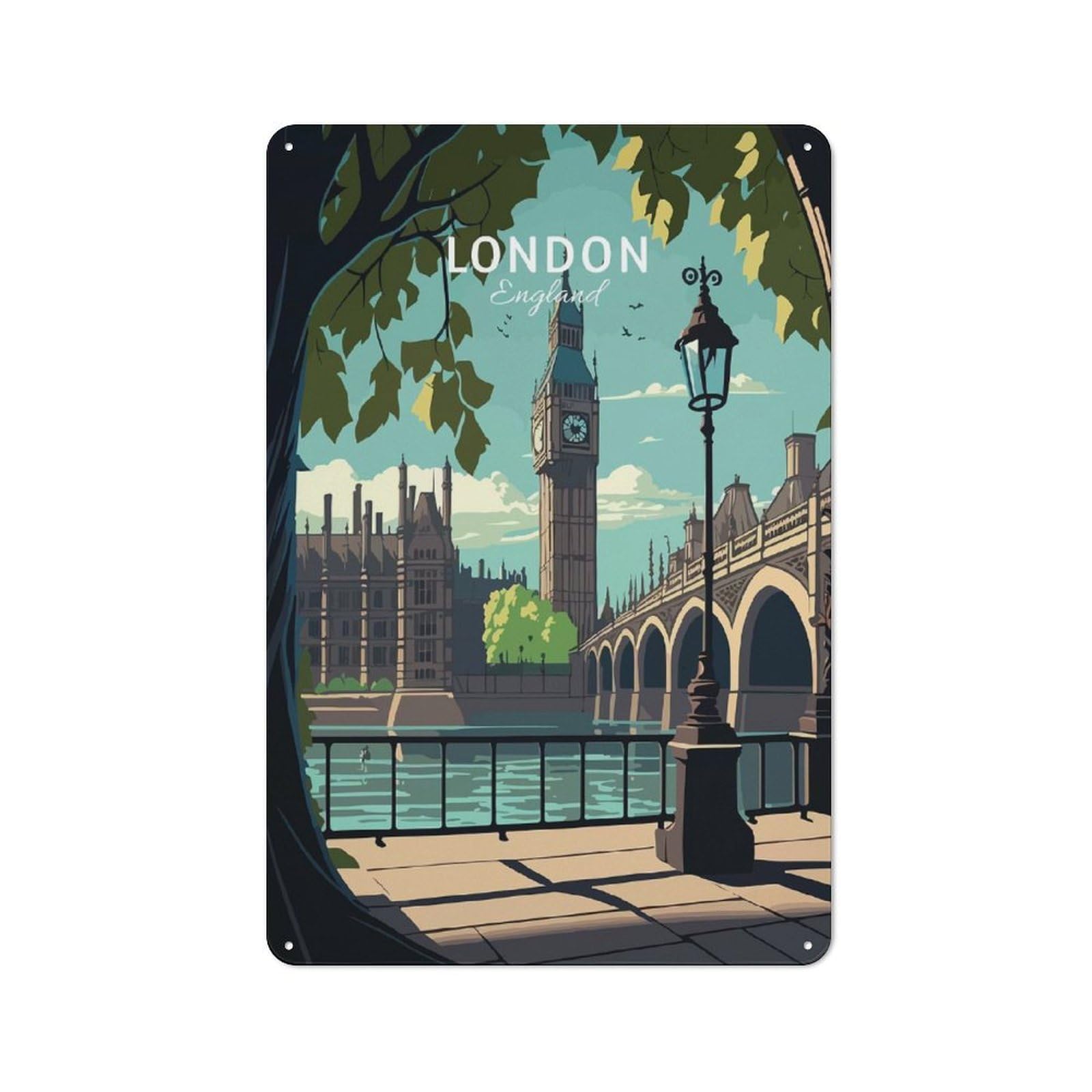 Junmoney Visit To London Industrial-Style Metal Plaque 30X20cm For Hallway Wall, A Winter Wall Decor Update For Hallway Decor Lovers