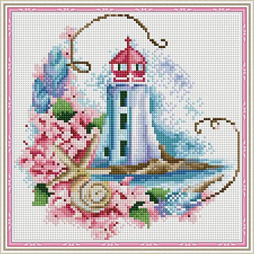 Kit peinture au diamant 5D phare fleuri broderie strass 30x40cm