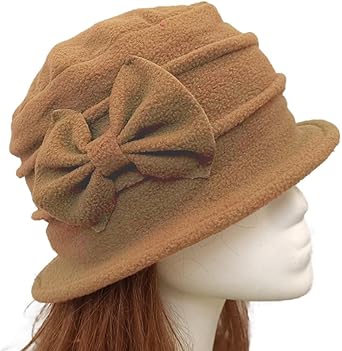 ZLYC Vissershoed voor dames, wol, voor de winter, bloemen, jaren 20, vintage, bowlhoed, solid, zwart, One size