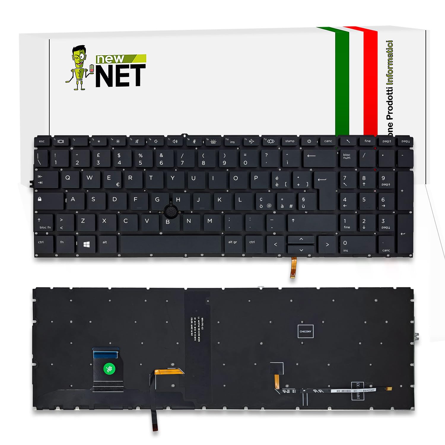 new net - Tastiera Compatibile con HP EliteBook 850 G7, 850 G8, 855 G7, 855 G8 [Senza Frame - Colore Tasti Grigio - Trackpoint - Retroilluminata - Layout ITA]