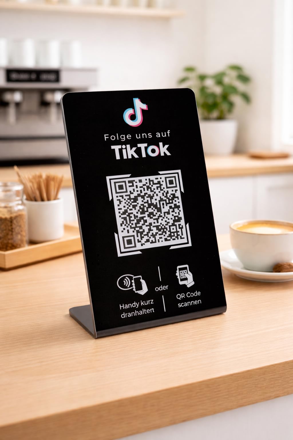 Aufsteller/Schild für TikTok Follower mit QR-Code und NFC (16,5 x 10,5 cm) - Deutsch
