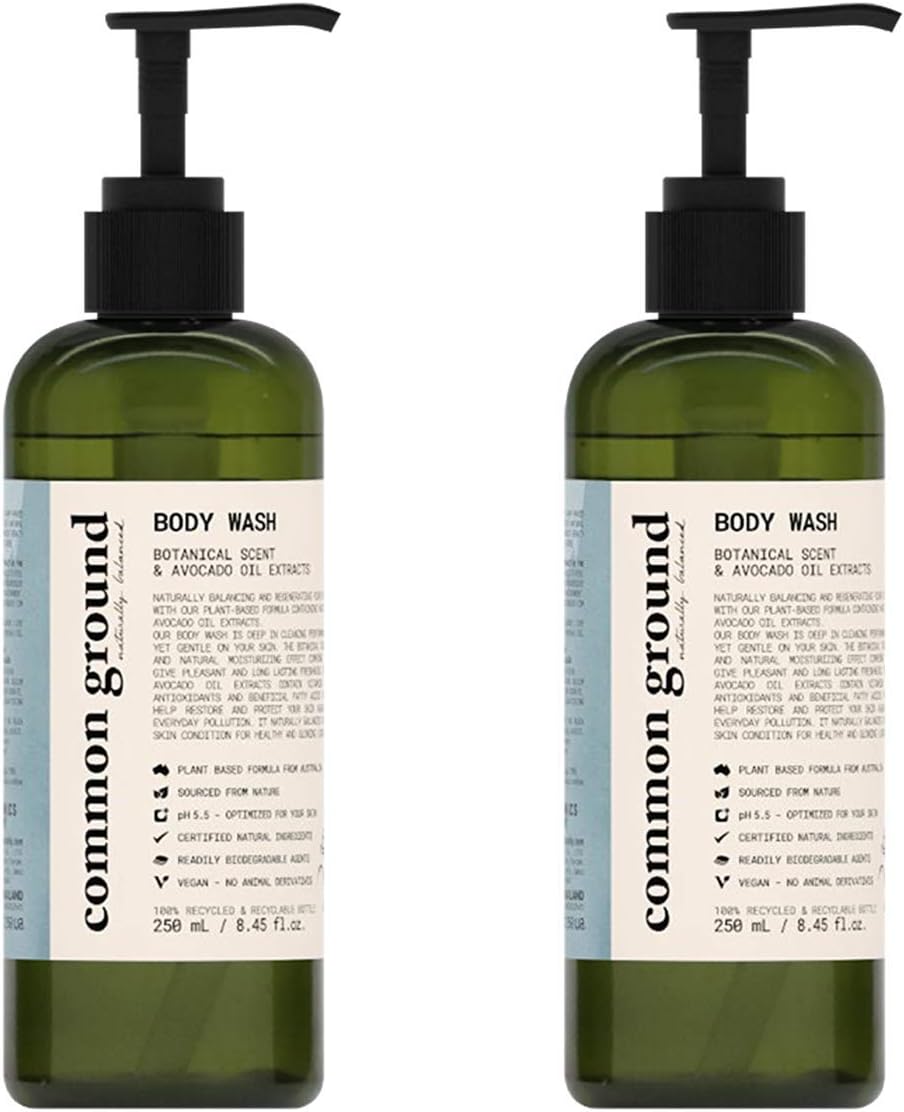 Common Ground Natural Body Wash, Paraben and Cruelty Free; Organic, Vegan, Plant-Based Formula, Botanical Scent and Avocado Oil Extract; for Men, Women, Sensitive Skin (2 x 8.4 fl oz)