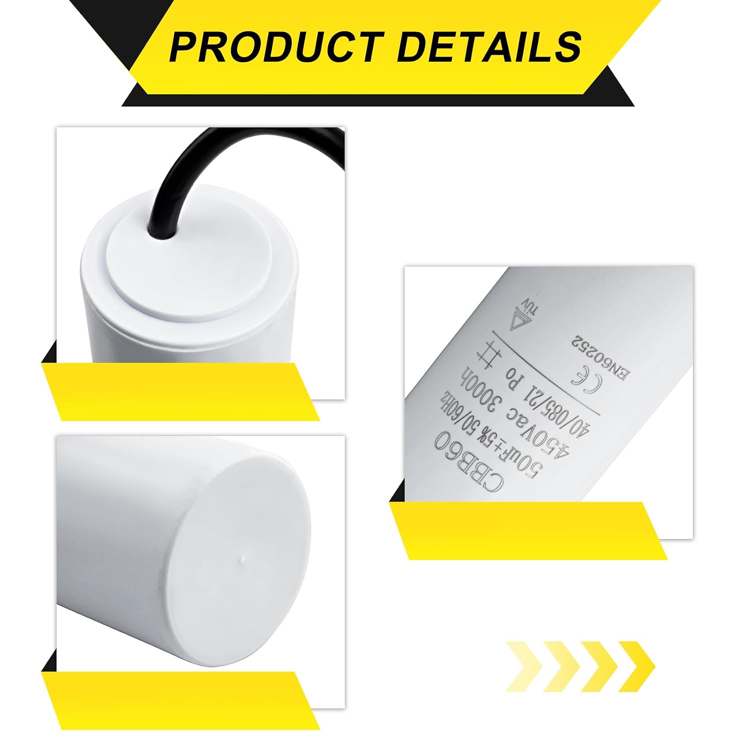 50UF MFD CBB60 Motor Run Capacitor 450VAC Volts Round Cylinder 2 Wires