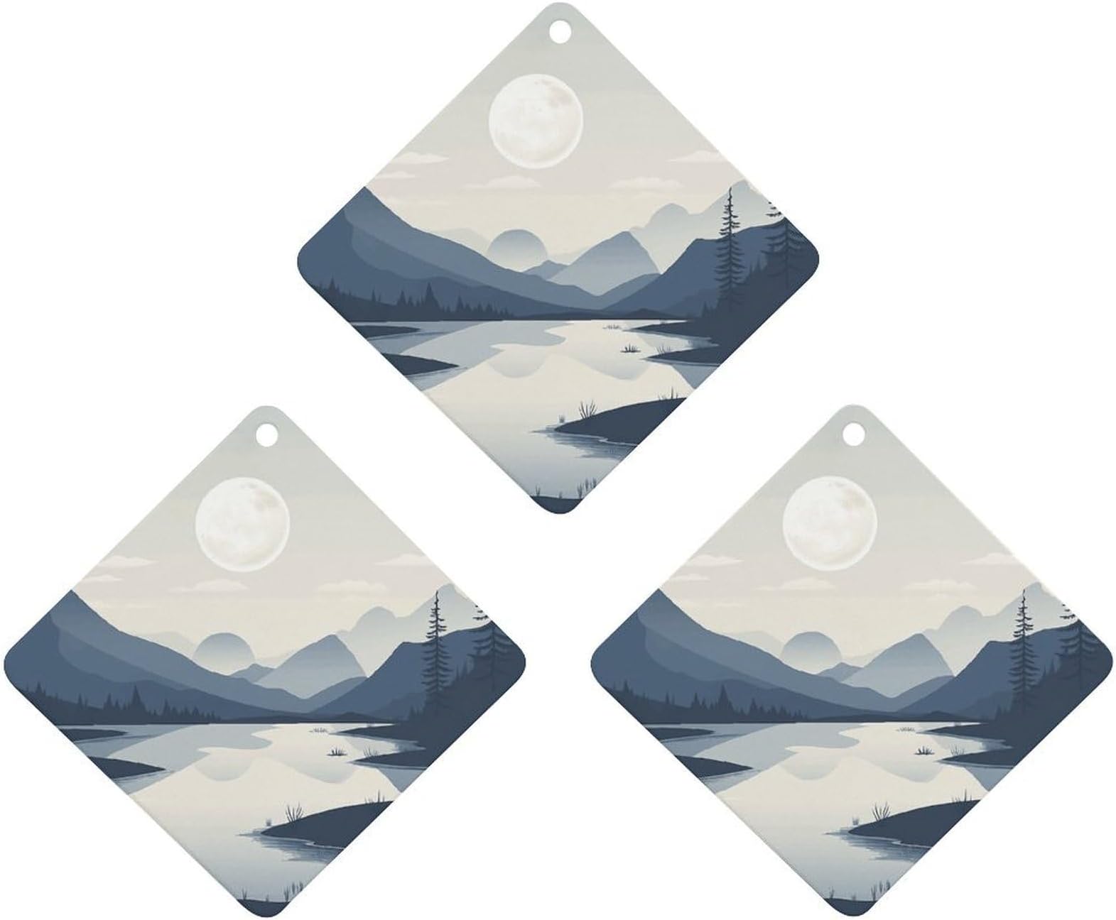 3-Pack Car Air Freshener Cards Double Sided Hanging Rivers And Mountains Air Freshener Scented Cards for Car, Room, Bathroom | Long-Lasting Fragrance, Gray-style