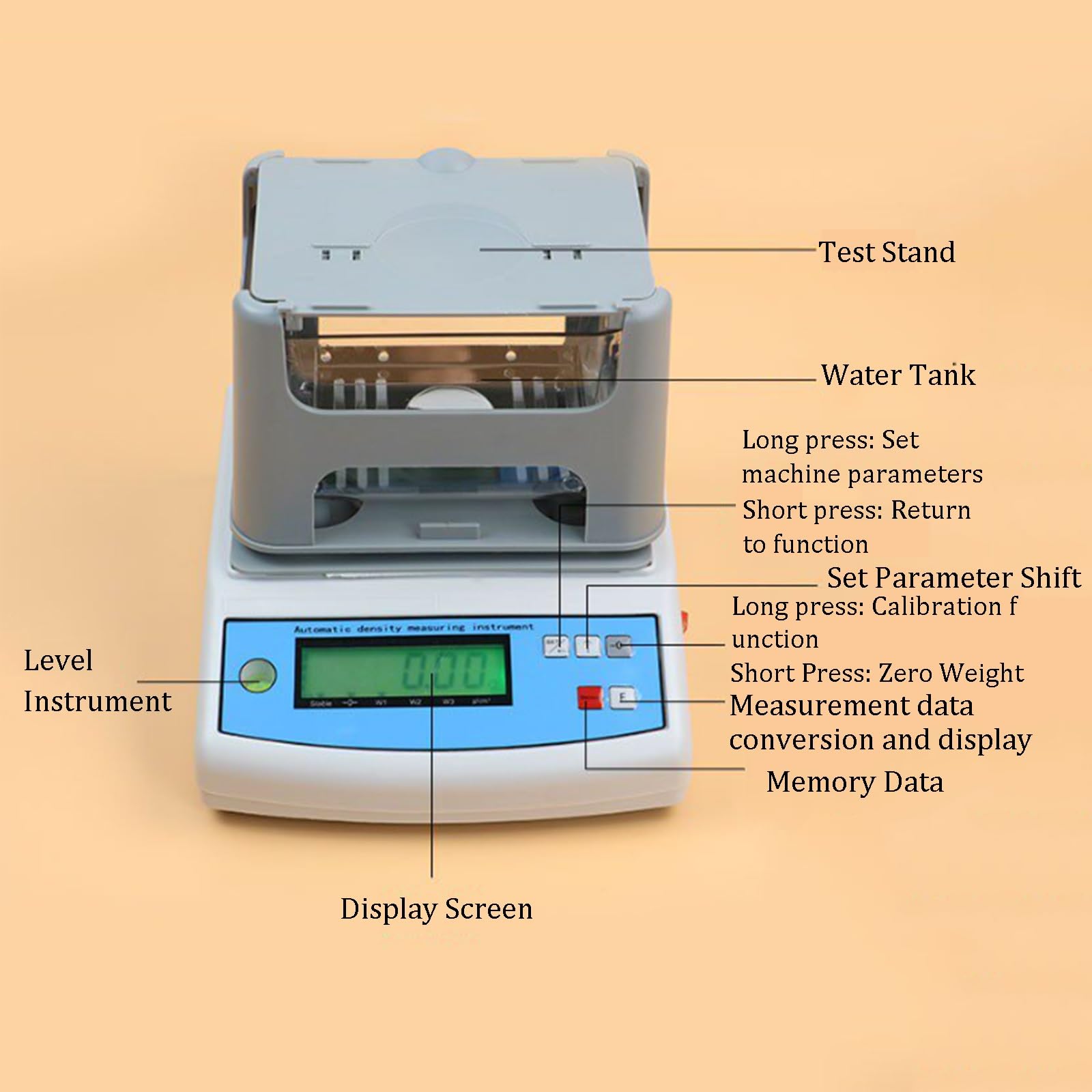 Edelmetall-Densimeter, Gold-K-Werttester mit LCD-Display und Wassertank, integrierter Akku, ABS-Schalendichtetester für Schmuckmünzen