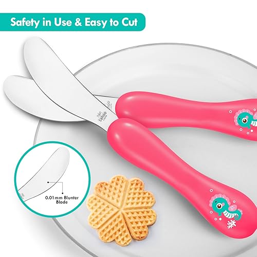 Miniatura 3 de Lehoo Castle Utensilios para niños pequeños, juego de cubiertos de acero inoxidable de seguridad de 6 piezas, juego de cubiertos para niños,