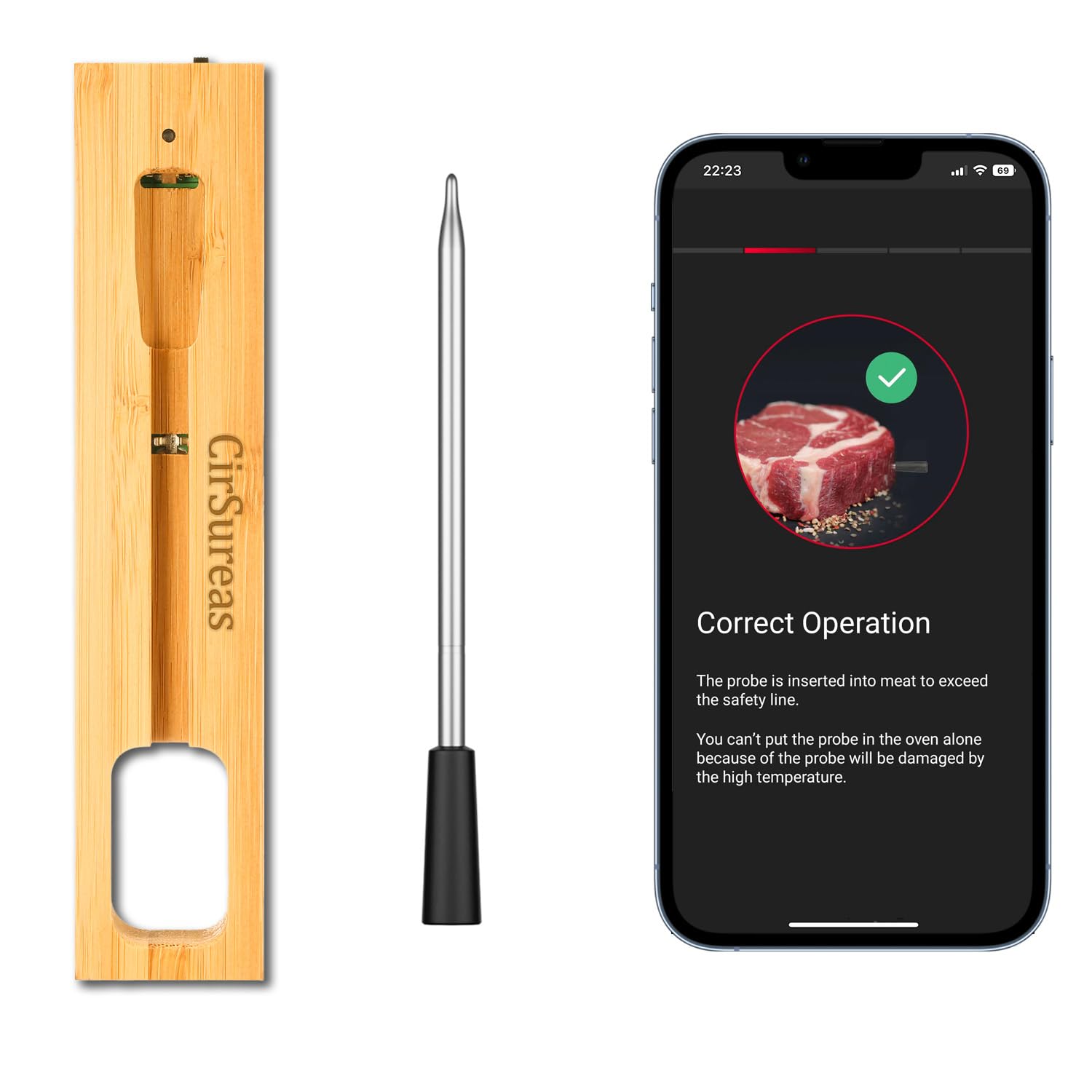 Wireless Meat Thermometer, Smart Digital Bluetooth Meat Thermometer, Instant Read Digital Food Thermometer, Smart APP Control, Kitchen Thermometer for Roast, Oven, Grill, BBQ, Smoker, Rotisserie