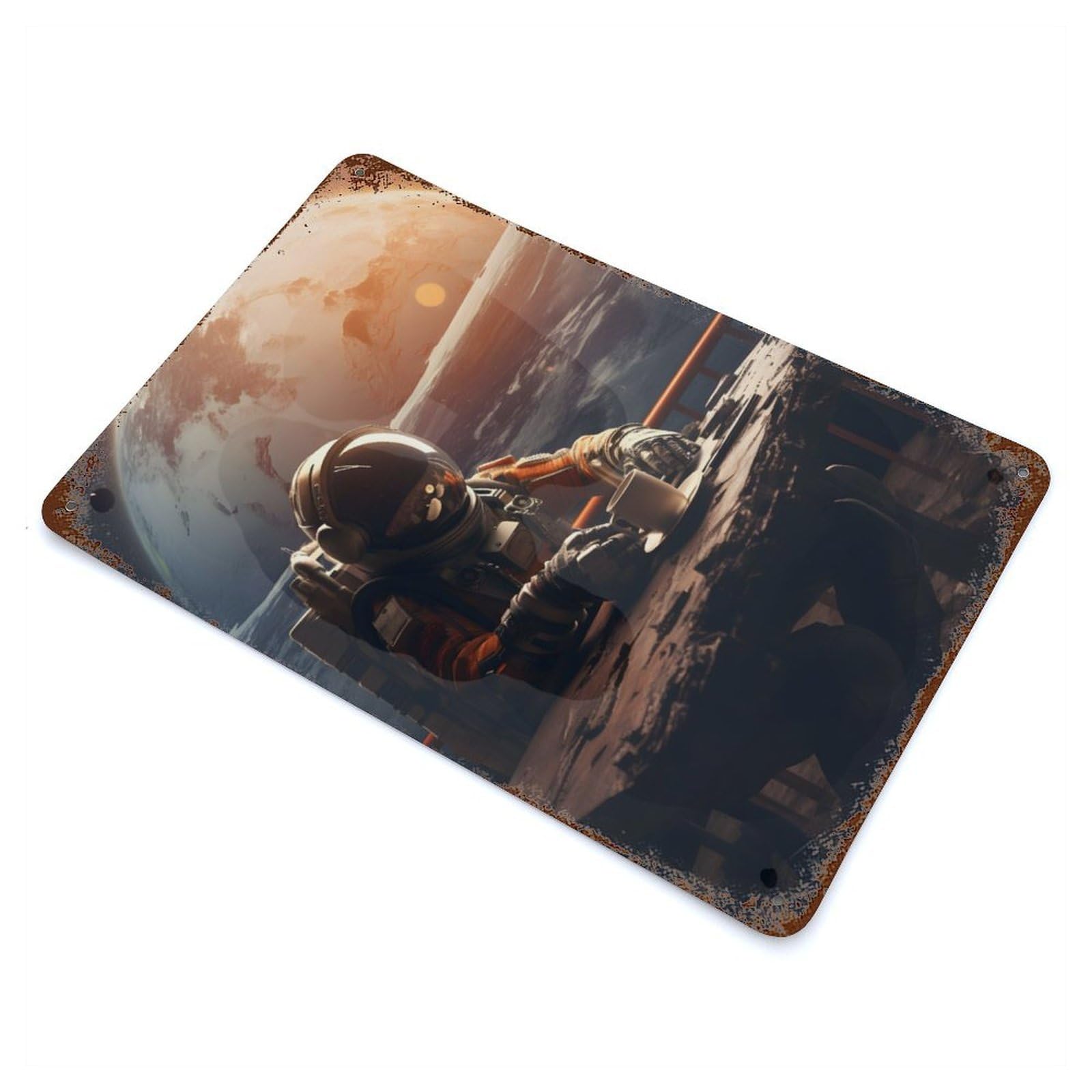 Spaceman Astronaut Coffee Vintage Metal Tin Sign 11.8"x7.9", Ideal for Cafe, Home Bar And Lounge Decor