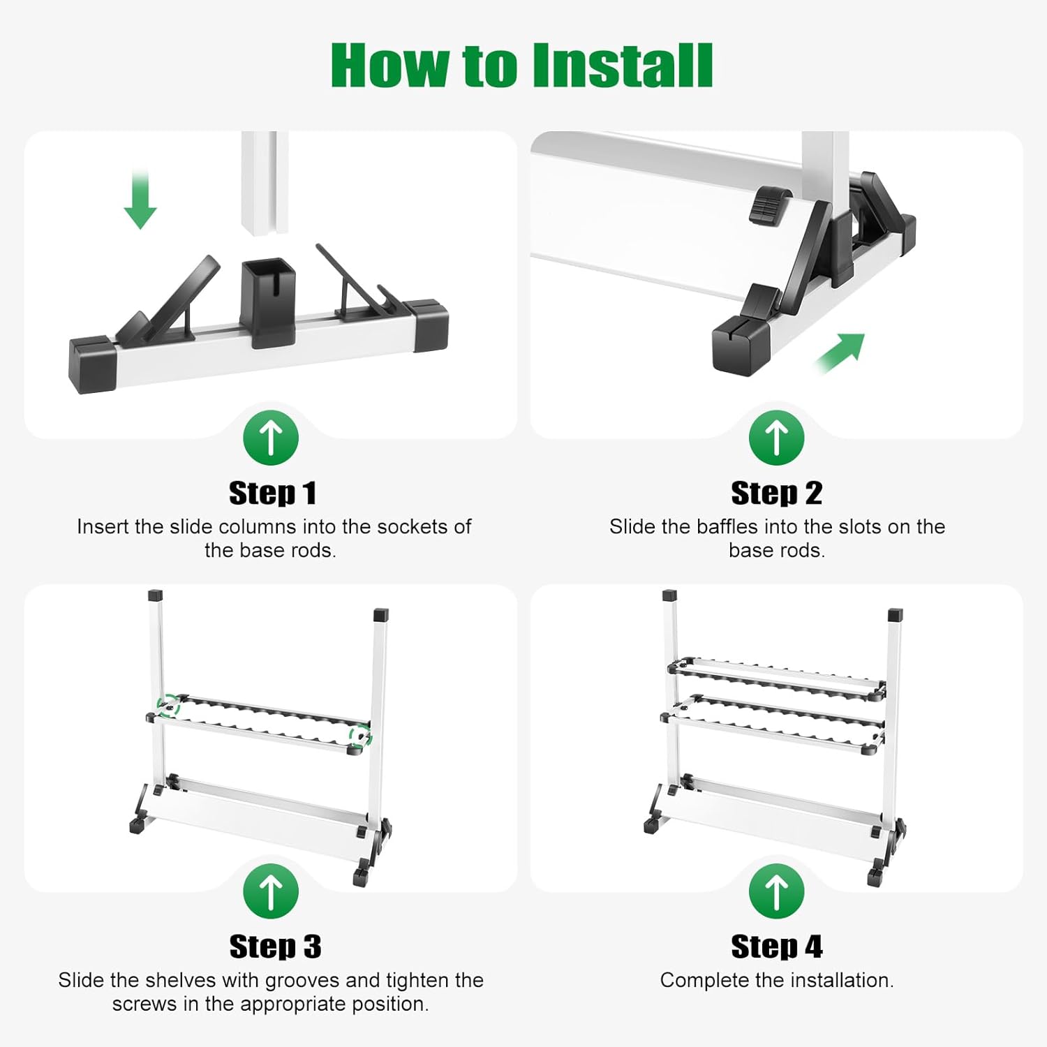Four-step assembly guide for the OUKANING fishing rod rack