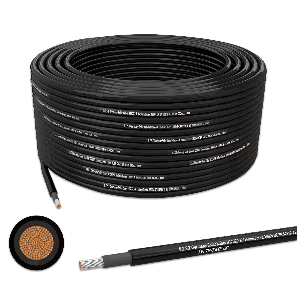 Solarkabel Solarleitung 25m 4mm² Photovoltaik PV Kabel + 10 Stecker Schwarz