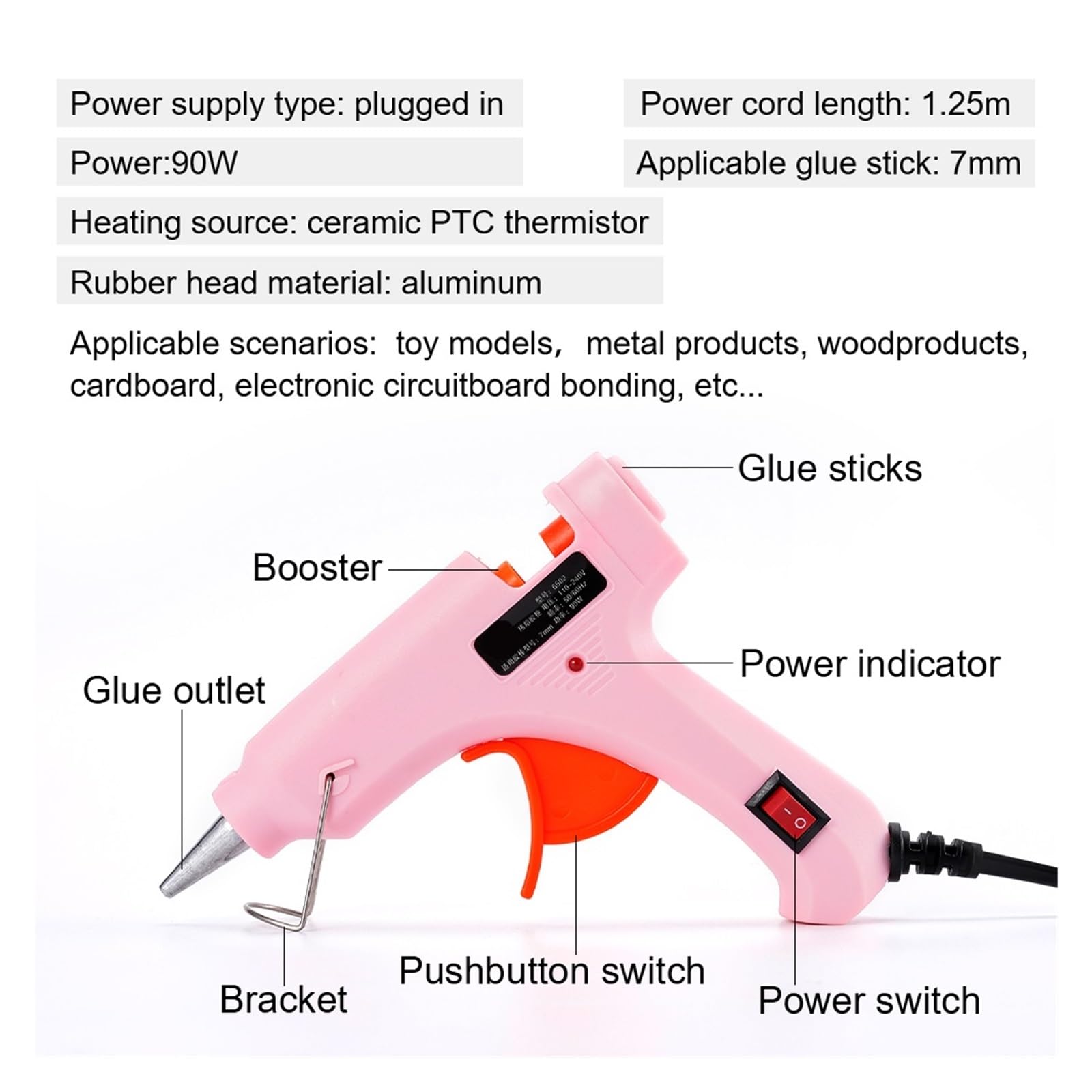 90 W pistolet do klejenia na gorąco z przełącznikiem do kleju 7mm Mini przemysłowy pistolet grzewczy elektryczny pistolet do nagrzewania narzędzie do naprawy projektora