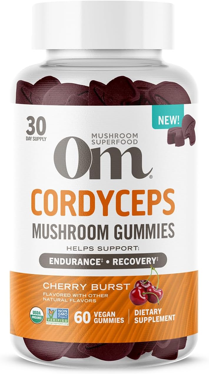 Cordyceps Gummies – USA Grown Organic Mushrooms – Supports Endurance, Energy & Recovery – Cherry Burst Flavour – 30 Servings, 60 Count.