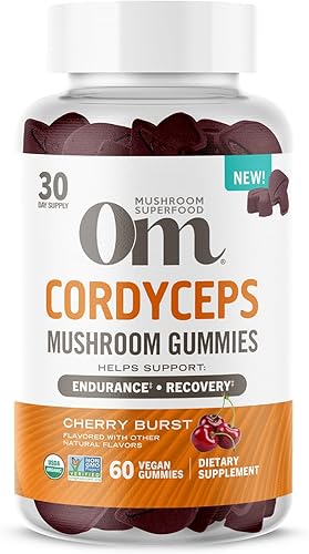 OM MUSHROOM SUPERFOOD Cordyceps - Gomitas de hongos orgánicos cultivados en Estados Unidos, apoyos, resistencia, energía y recuperación, 60
