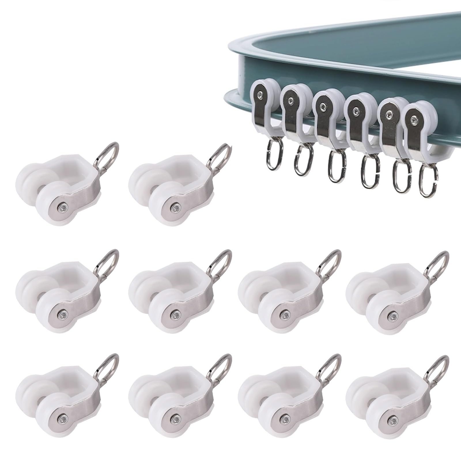 Curtain Glider Hooks, 20pcs Mute Wheel Drapery Runners Heavy-Duty Rail Pulleys, Sturdy Metal Carriers