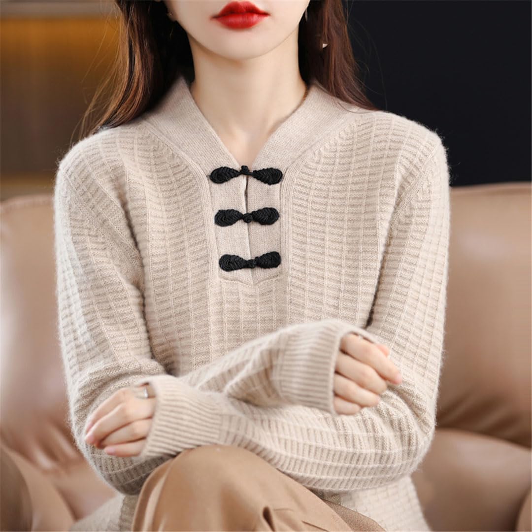 Vogrtcc Damski sweter z dekoltem w serek kaszmirowy sweter z dzianiny z długim rękawem sweter damski top