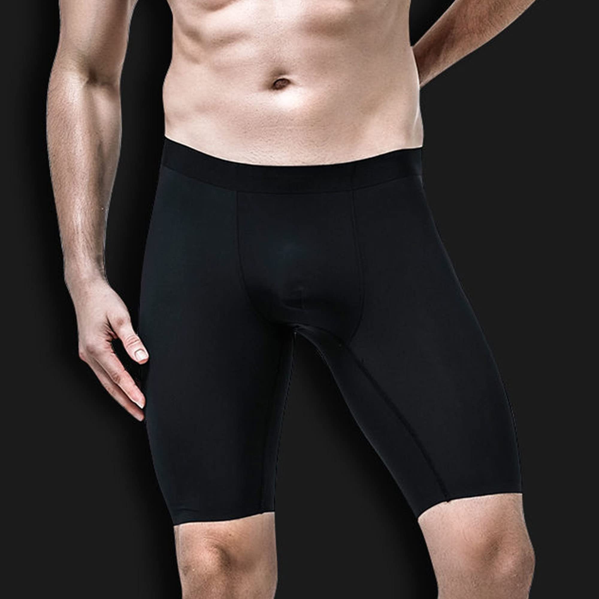 JEKE-DG Men's Ice Silk Underwear Traceless Soft Trunks Boxer Briefs Bulge Pouch Gym Shorts Tights Half Pants (4X-Large,Black-1pc)
