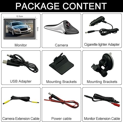 Miniatura 7 de VOJKOREL Cámara de visión lateral Sistema de vigilancia HD de 5 pulgadas, cámara de punto ciego impermeable IP68, pantalla LCD HD, sistema de