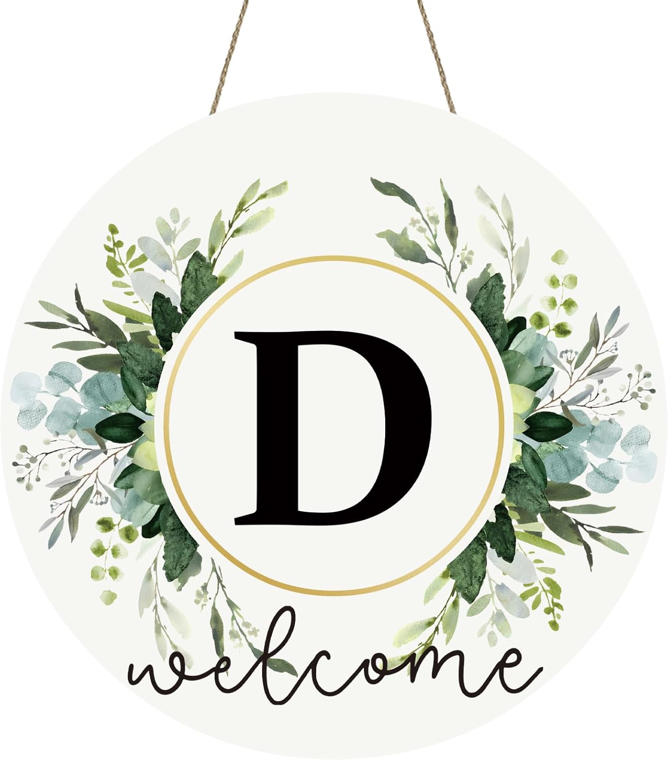 Monogram Letter D Wreaths for Front Door Wreath Wooden Welcome Sign for Front Door Decor Floral Family Last Name Initial House Warming Spring Summer Porch Rustic Wall Home Kitchen Boho Decorations
