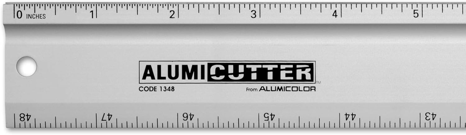 Alumicolor AlumiCutter Aluminum Steel Straight Edge for Office, School, Engineering and Framing, 48IN, Silver