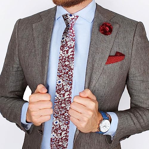 Image of Mantieqingway Men's Skinny Tie, Cotton Floral Ties for Men Wedding Necktie for Groom, Groomsmen, Missions, Dances