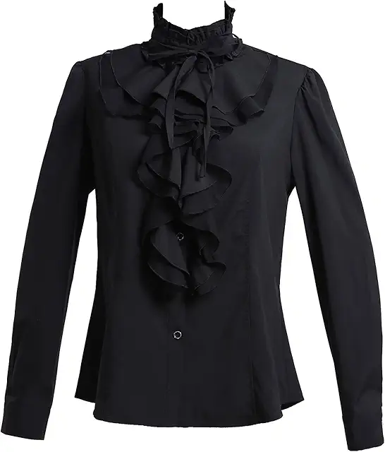 Women's Lace Ruffle Neck Stand Collar Button Down Blouse - Blus med Krage