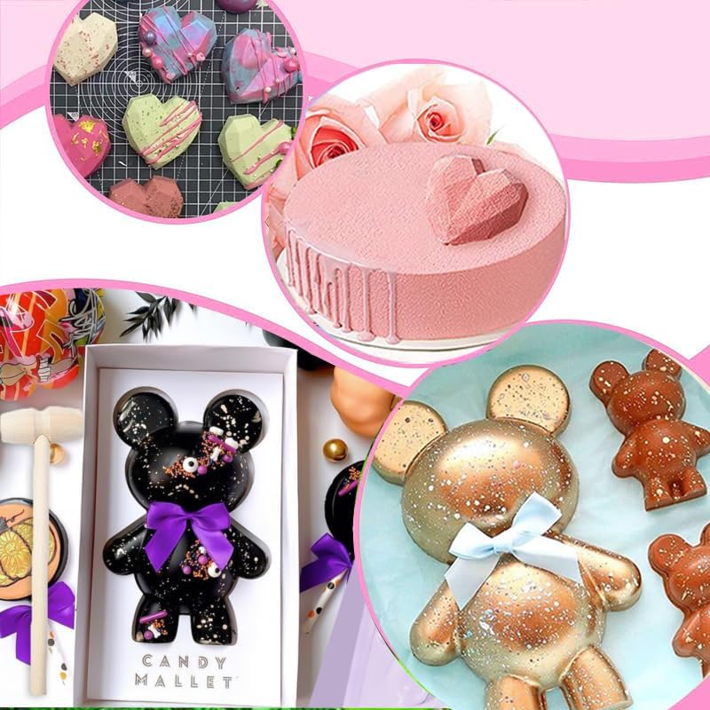 Miniatura 3 de 6 piezas de molde de silicona grande de oso de peluche 3D para chocolate, moldes de corazón de diamante rompibles, moldes de silicona para el día de