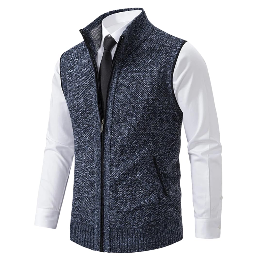 Disimlarl Suéter de punto sin mangas para hombre, cárdigan de lana con cremallera, suéter de cuello alto, chaleco de punto