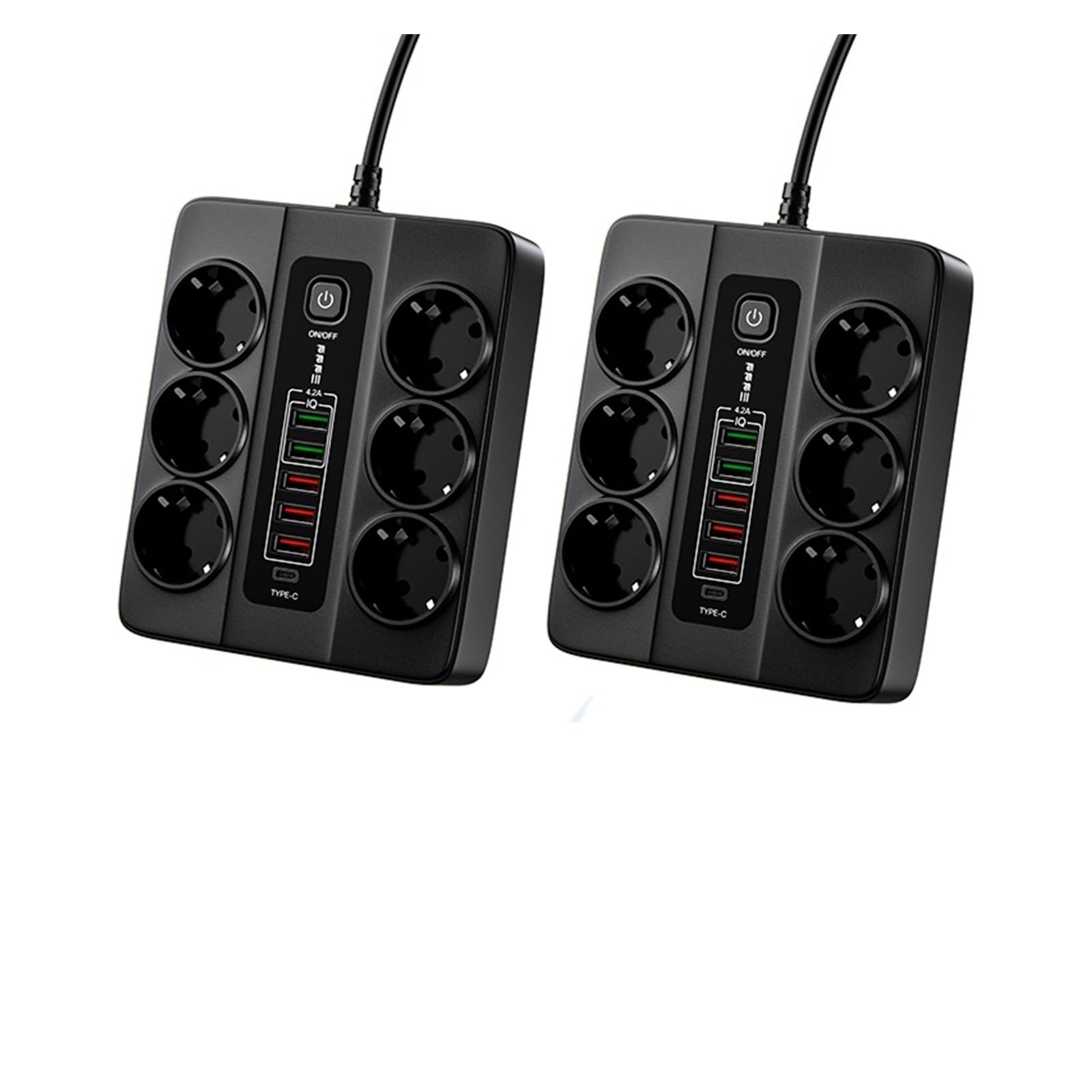 Cargador USB C Multiple, Tira de alimentación de 6 tomas de CA de 3000W, cable de extensión de 6 estaciones de carga USB, 2M PD 20W QC3.0, puerto USB, toma de corriente for cargador múltiple , Univers