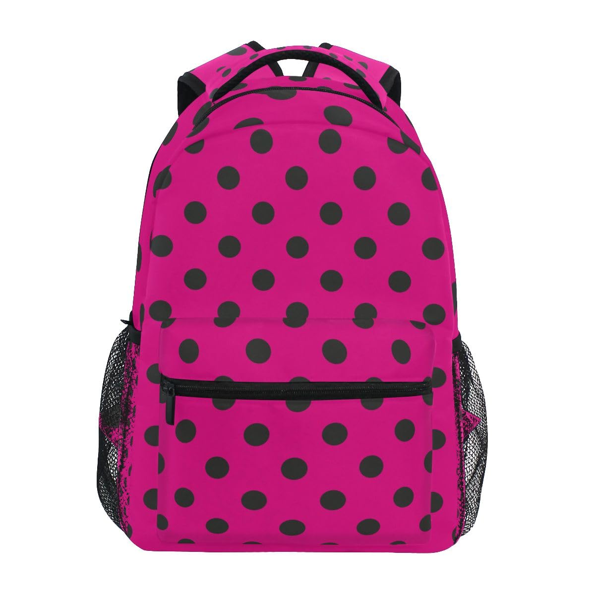 GAIGEO Hot Pink Polka Dots Backpack School, Robust 18L Name Tag Teen Girl Backpack, Upright Structure, M