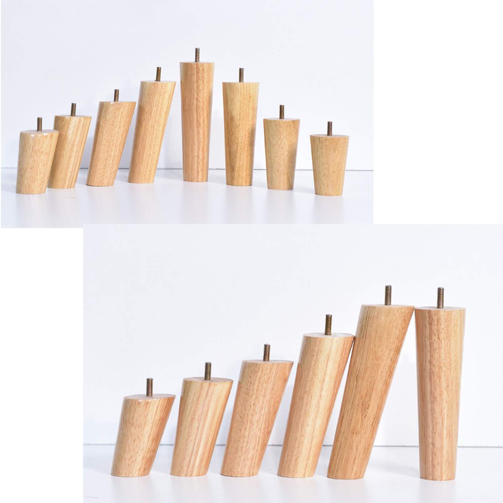 Set di 4 gambe coniche di ricambio per mobili in legno massello, con filettatura M8, tappetini antiscivolo, altezza 10 cm, piedini in legno di gomma per poltrone, armadietti, cassettiere, sedie, per