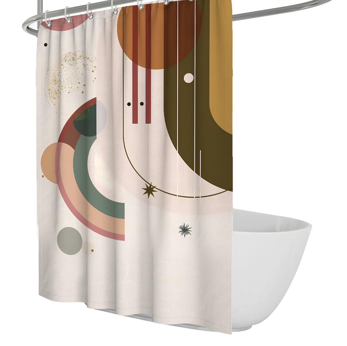 UIRINGART Contemporary Shower Curtains W120xL180cm Abstract Geometric Rainbow Arch Star Round Disc Line Polyester Fabric Bathroom Wet Room Tub Bathroom Curtain