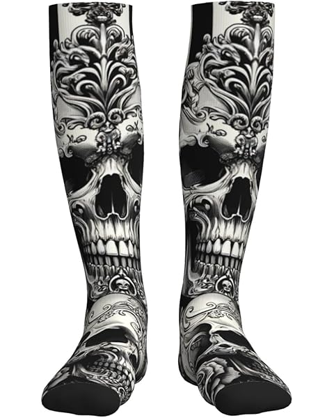Stylish Skull Pattern Compression Sock For Men & Women With 15-20mmhg Pressure, Fas...