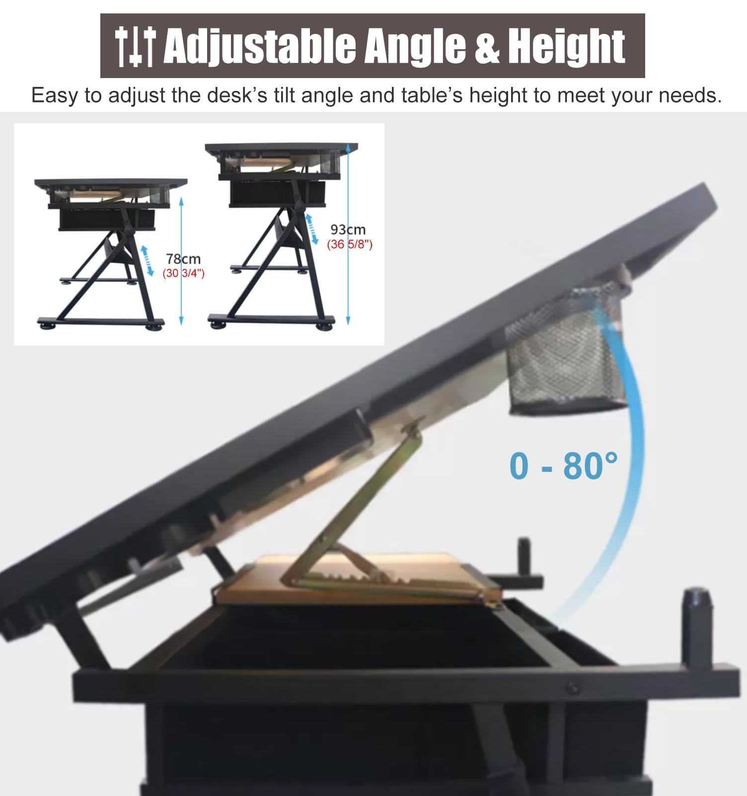 Table a Dessin Réglable avec Rangement et Inclinaison, Poste de Travail