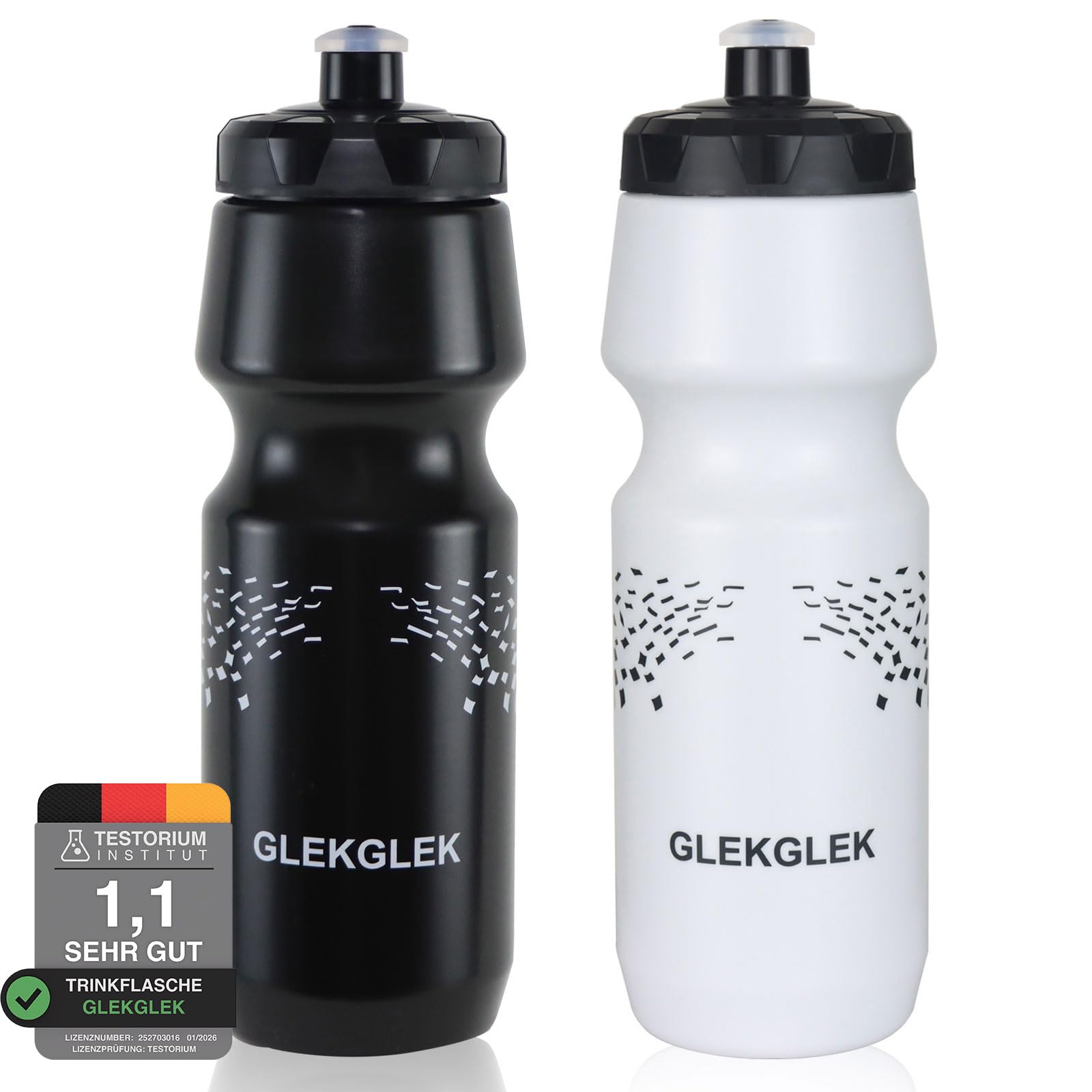 GLEKGLEK Fahrrad Trinkflasche 750ml BPA frei für Rennrad Gym Sport 2er Pack (Schwarz & Weiß)