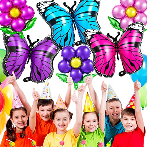 Butterfly Flower Balloons, 9 Pcs Huge Colorful Butterfly Balloons And Flower Shaped Foil Balloon Mylar Floral Balloons For Butterfly Theme Party Baby Shower Wedding Birthday Decor #TOP1