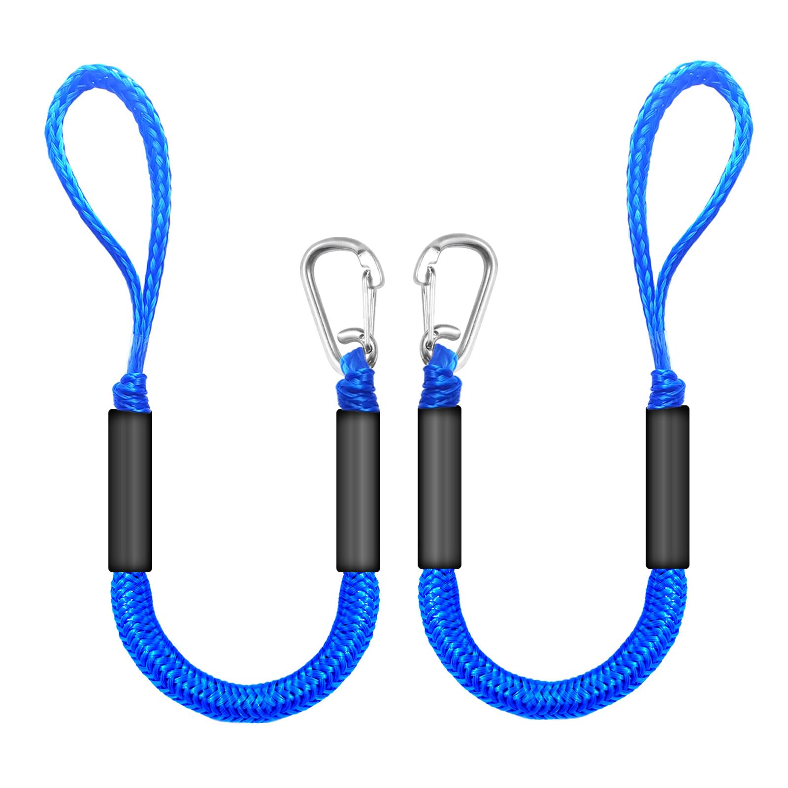 Bungee Dock Lines for Boats 2FT, Boat Tie Downs for Dock with Hooks, Elastic Dock Ties for Small Boat Jet Ski Kayak Mooring (2 Foot, 2-Pack, Blue)