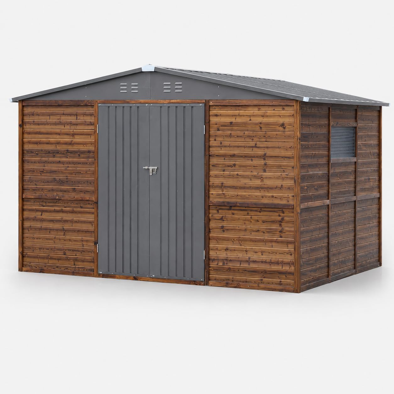 Outdoor Storage Shed, Wood-Metal Garden Tool Shed with Lockable Double Doors, Metal Roof, Window & Ventilation, Multiple Sizes (6 * 8FT)