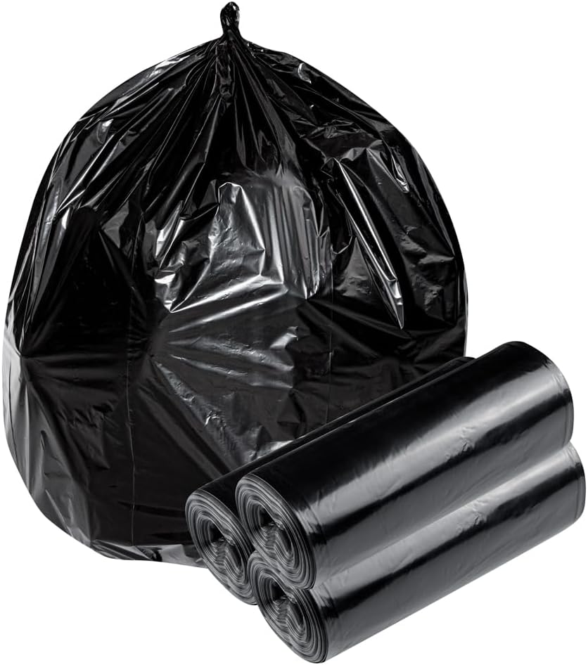 Restaurantware RW Clean 45 Gallon Trash Bags 100 Light-Duty Garbage Can Liners - Fits 40-45 Gallon Trash Cans Stretchable Black Plastic Bin Liners With Star Seal Bottom