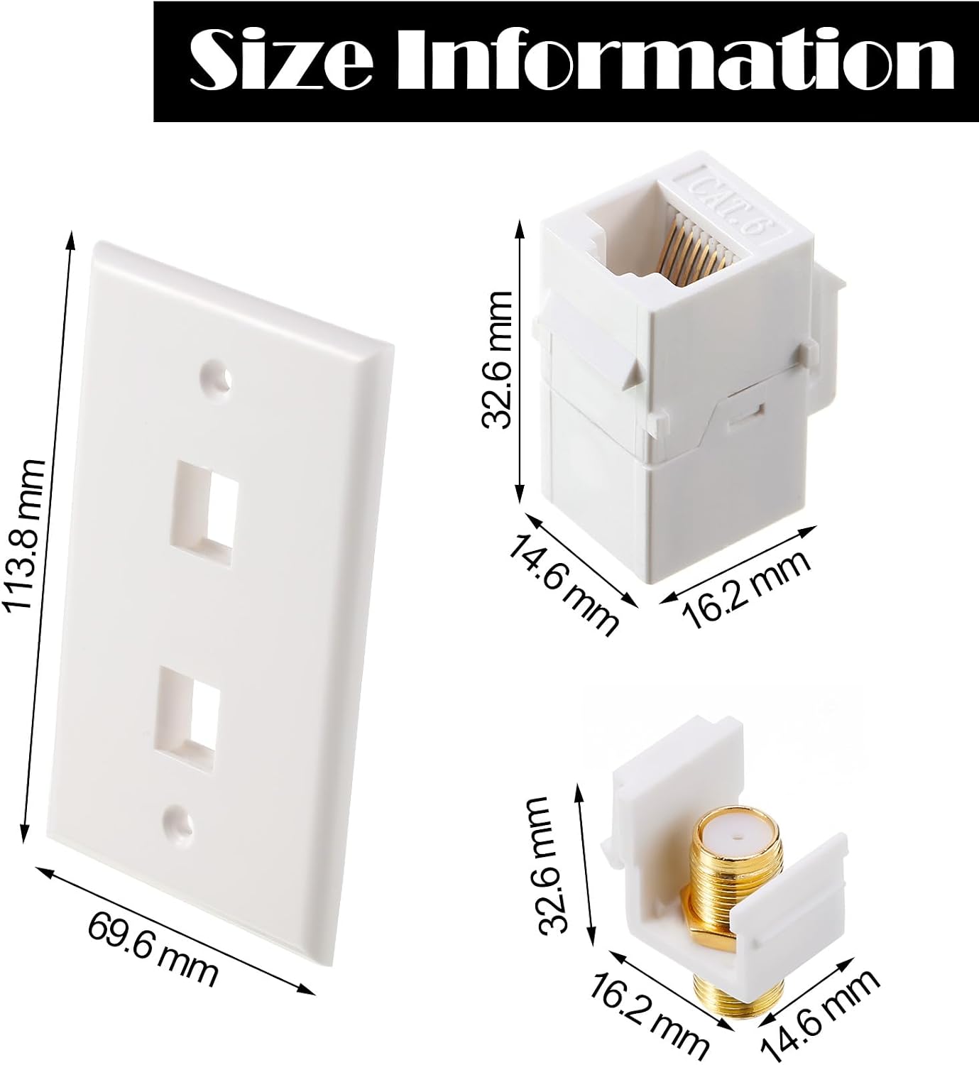 Weewooday 30 Pieces Cat 6 Ethernet Wall Plates, Cat 6 Coax Wall Plate with Ethernet Port and Gold-plated TV Coax F-type Port (White)