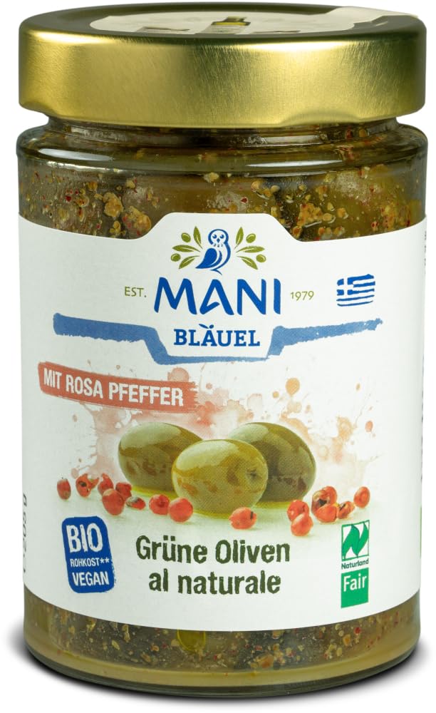 Grüne Oliven al naturale, rosa Pfeffer 18 x 205 g