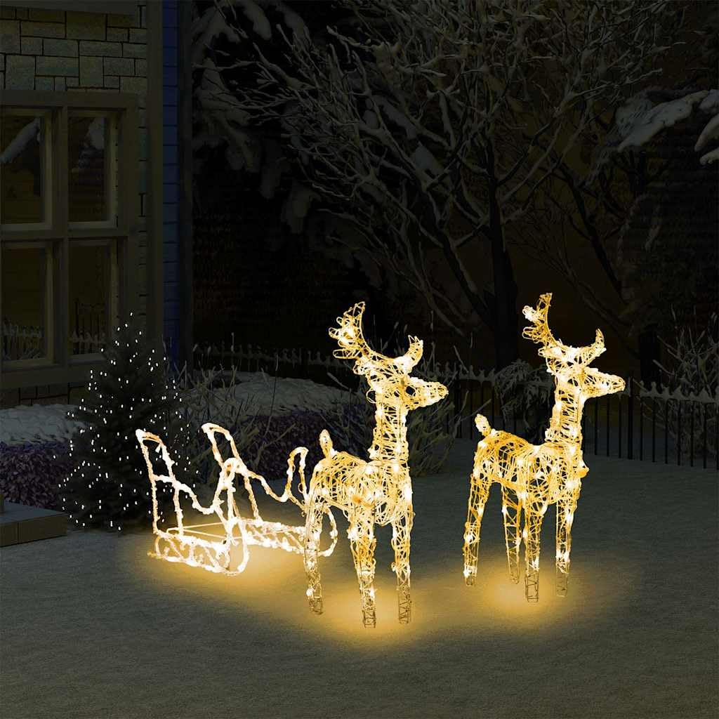 Decorazione natalizia renne con slitta a 160 LED in acrilico, 130 cm